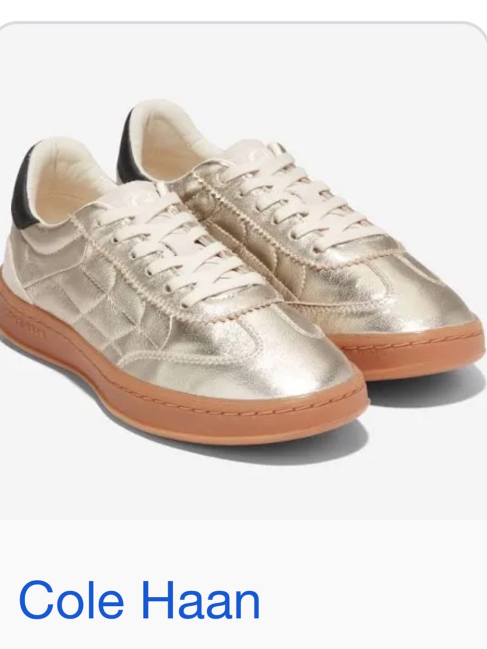 Cole Haan Metallic Gold Leather Low-Top Sneakers with Gum Sole